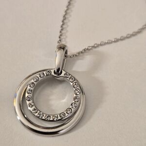 Vintage Y2k Double Circle Pendant Tiny Crystal Necklace 90s Y2k Preppy Boho